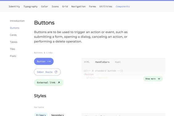 Provide design system: buttons
