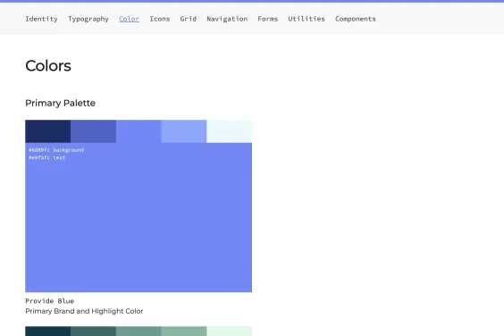 Provide design system: colors