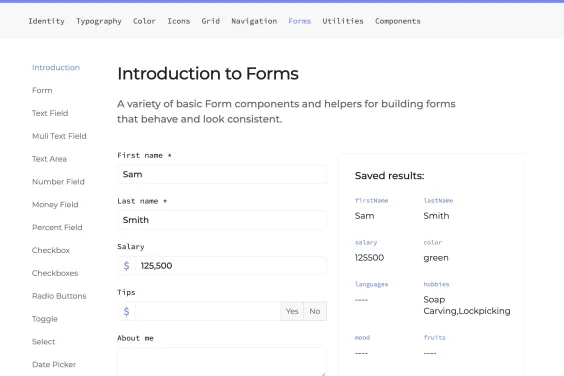 Provide design system: forms